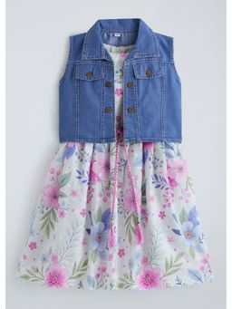 Hopscotch - Floral Party Dress With Denim Jacket