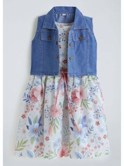Hopscotch - Floral Party Dress With Denim Jacket