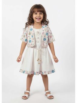 Hopscotch - Floral Applique Dress With Jacket
