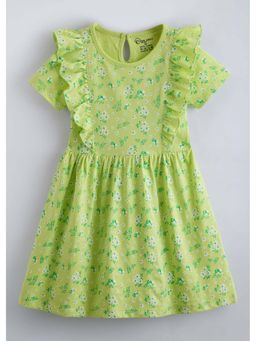 Hopscotch - Green Ruffled Floral Print Cotton Dress