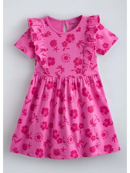 Hopscotch - Pink Ruffled Floral Cotton Dress