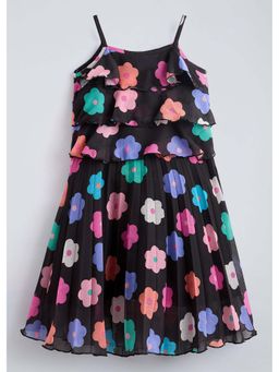 Hopscotch - Black Floral Ruffled Cotton Dress