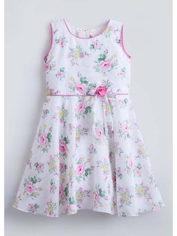 Hopscotch - Pink Bow Rose Applique Cotton Dress