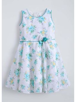 Hopscotch - Blue Bow Rose Applique Cotton Dress