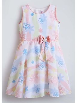 Hopscotch - Peach Bow Pearl Applique Cotton Dress