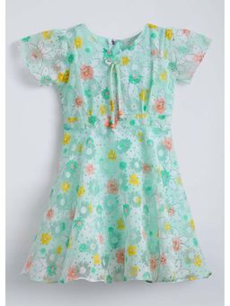 Hopscotch - Green Floral Bow Applique Cotton Dress