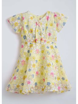 Hopscotch - Yellow Floral Bow Applique Cotton Dress