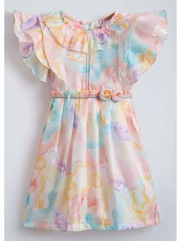 Hopscotch - Rose Applique Ruffled Cotton Dress