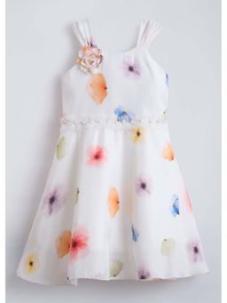 Hopscotch - Floral Applique Pearl Cotton Dress
