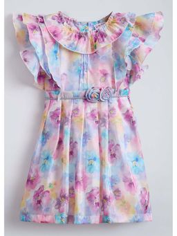 Hopscotch - Rose Applique Ruffled Cotton Dress