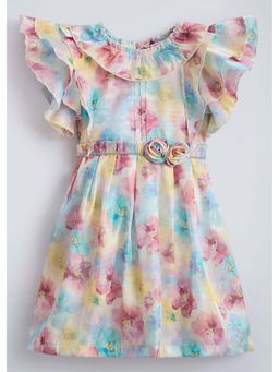 Hopscotch - Rose Applique Ruffled Cotton Dress