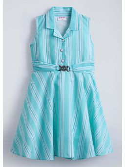 Hopscotch - Blue Striped Collared Cotton Dress