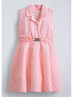 Hopscotch - Pink Striped Collared Cotton Dress