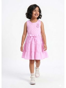 Hopscotch - Pink Bunny Applique Cotton Dress With Belt