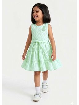 Hopscotch - Green Bunny Applique Cotton Dress With Belt