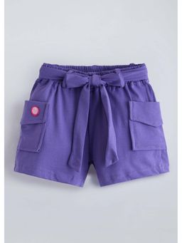 Hopscotch - Purple Cargo Flap Pockets Cotton Shorts With Belt