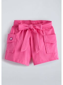 Hopscotch - Pink Cargo Flap Pockets Cotton Shorts With Belt
