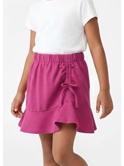 Hopscotch - Pink Tie-Up Flared Hem Solid Skirt