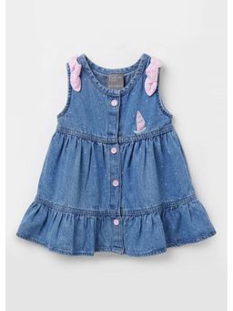 Hopscotch - Blue Ruffled Cotton Denim Dress