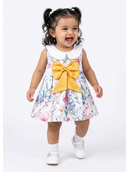 Hopscotch - White Floral Bow Applique Dress