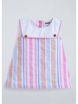 Hopscotch - Multi-Color Striped Lace Cotton Dress