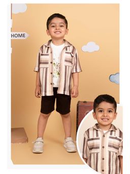 Little Collars - Boys Brown Shirt With Forest Printed T-Shirt & Shorts Belt