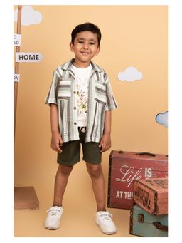 Little Collars - Boys Green Shirt With Forest Printed T-Shirt & Shorts Belt