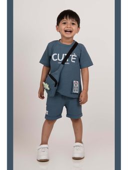 Little Collars - Boys Blue Knitted Cotton Crossbody Bag Casual Co-Ord Set