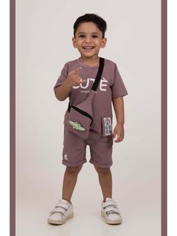 Little Collars - Boys Purple Knitted Cotton Crossbody Bag Casual Co-Ord Set