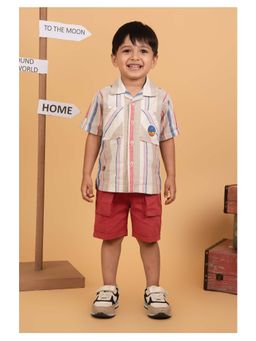 Little Collars - Boys Cherry Cotton Striped Shirt And Shorts