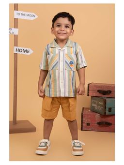 Little Collars - Boys Yellow Cotton Striped Shirt And Shorts