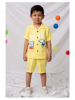 Little Collars - Boys Muslin Cotton Water Game Themed Co-Ord Set- Lemon