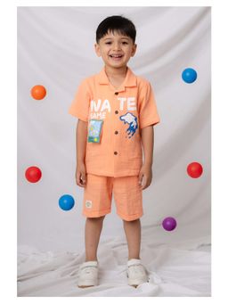 Little Collars - Boys Muslin Cotton Water Game Themed Co-Ord Set- Orange