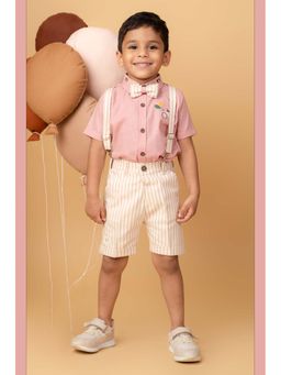 Little Collars - Boys Carnival Cotton Shirt & Shorts with Bow Suspender - Pink