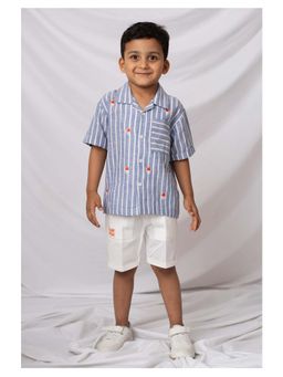 Little Collars - Boys Blue Pure Cottons Striped Shirt And Pant