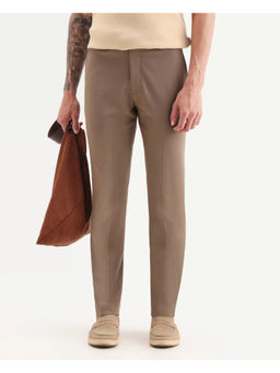 Rare Rabbit - Men Arcade Brown Polyester Fabric Regular Fit Plain Trouser
