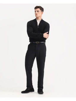 Rare Rabbit - Men Masoni-B Black Linen Blend Plain Relaxed Fit Trouser