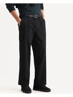 Rare Rabbit - Men Pauls Black Polyester Blend Fabric Plain Trouser