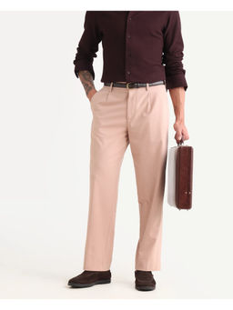 Rare Rabbit - Men Pauls Pink Polyester Blend Fabric Plain Trouser