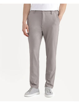 Rare Rabbit - Men Travel-Stk Dark Grey Polyester Fabric Plain Trouser