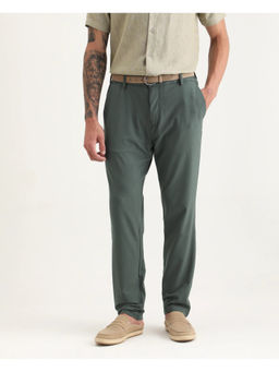 Rare Rabbit - Men Travel-Stk Green Polyester Fabric Plain Trouser