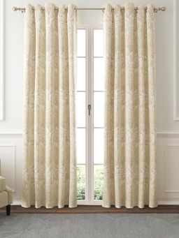 GM - Floral Room Darkening Curtains 7 Feet in Beige Colour (Set of 2)