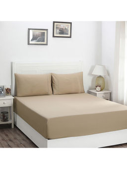 Maspar - Colorart Slumber Solid Nomad 200 TC Cotton Double Fitted Sheet With 2 Pillow Case
