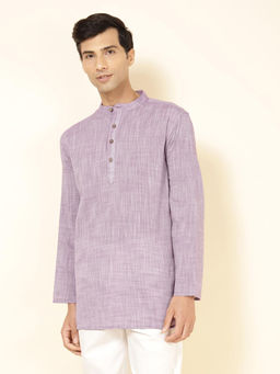 Fabindia - Cotton Purple Woven Mandarin Neck Full Sleeves Comfort Fit Men Kurta