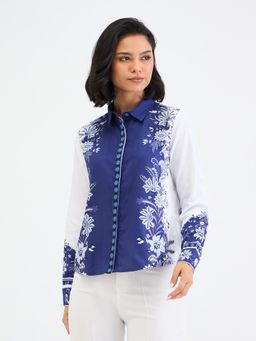 ELLE - Womens Blue Printed Relaxed Fit Shirt