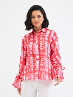 ELLE - Womens Red Printed Relaxed Fit Shirt