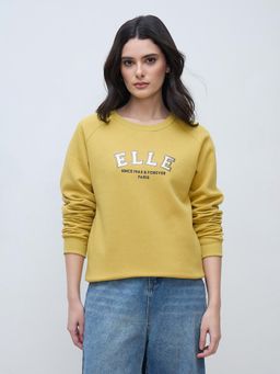 ELLE - Womens Yellow Printed Round Neck Sweatshirt