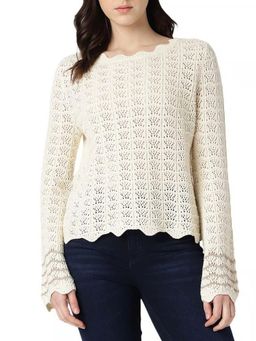 Guess - Womens White Self Design Round Neck Top