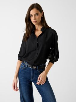 Guess - Womens Black Embellished Spread Collar Shirt