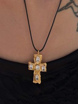 AQUASTREET - Hammered Cross Pendant 18K Gold Plated Waterproof Anti-Tarnish Necklace